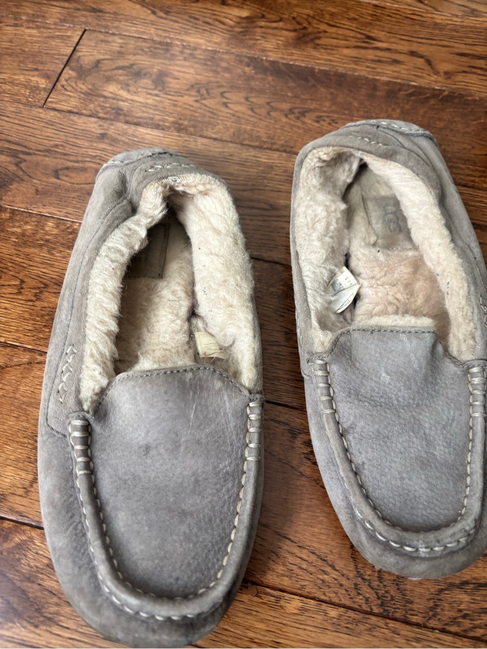 UGG Gray Suede Men's Moccasin Slippers with Shearling Lining
